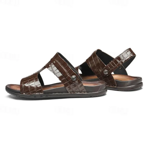 Men's Brown Crocodile Pattern Sandals with Adjustable Strap, Stylish Design for Casual, Outdoor and Summer Wear