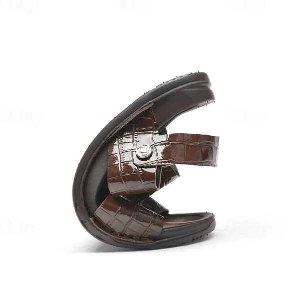 Men's Brown Crocodile Pattern Sandals with Adjustable Strap, Stylish Design for Casual, Outdoor and Summer Wear