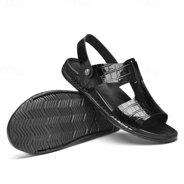 Men's Brown Crocodile Pattern Sandals with Adjustable Strap, Stylish Design for Casual, Outdoor and Summer Wear