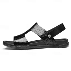 Men's Brown Crocodile Pattern Sandals with Adjustable Strap, Stylish Design for Casual, Outdoor and Summer Wear