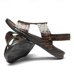 Men's Brown Crocodile Pattern Sandals with Adjustable Strap, Stylish Design for Casual, Outdoor and Summer Wear