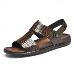 Men's Brown Crocodile Pattern Sandals with Adjustable Strap, Stylish Design for Casual, Outdoor and Summer Wear