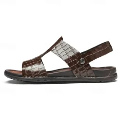 Men's Brown Crocodile Pattern Sandals with Adjustable Strap, Stylish Design for Casual, Outdoor and Summer Wear