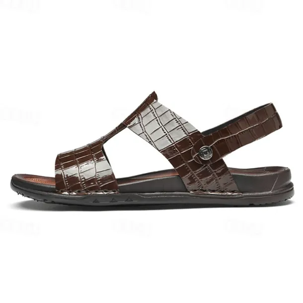 Men's Brown Crocodile Pattern Sandals with Adjustable Strap, Stylish Design for Casual, Outdoor and Summer Wear