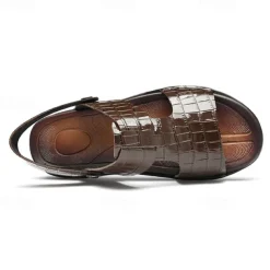 Men's Brown Crocodile Pattern Sandals with Adjustable Strap, Stylish Design for Casual, Outdoor and Summer Wear