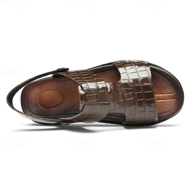 Men's Brown Crocodile Pattern Sandals with Adjustable Strap, Stylish Design for Casual, Outdoor and Summer Wear