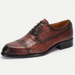 Men's Brown Crocodile Pattern Leather Oxford Shoes – Kentucky Derby Shoes for Formal Occasions