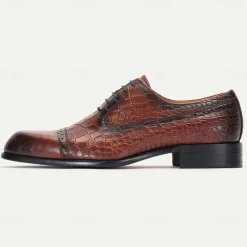Men's Brown Crocodile Pattern Leather Oxford Shoes – Kentucky Derby Shoes for Formal Occasions