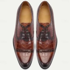 Men's Brown Crocodile Pattern Leather Oxford Shoes – Kentucky Derby Shoes for Formal Occasions