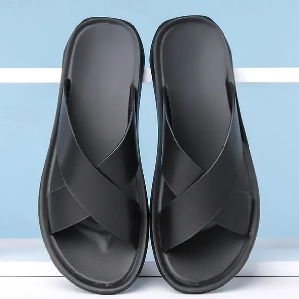 Men's Brown Cross-Strap Slip-On Sandals – Lightweight, Comfortable Design for Beach and Casual Summer Wear