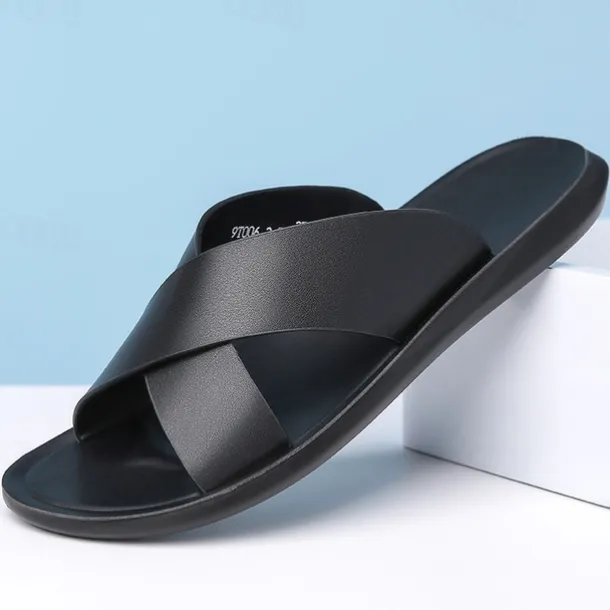 Men's Brown Cross-Strap Slip-On Sandals – Lightweight, Comfortable Design for Beach and Casual Summer Wear