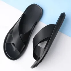 Men's Brown Cross-Strap Slip-On Sandals – Lightweight, Comfortable Design for Beach and Casual Summer Wear