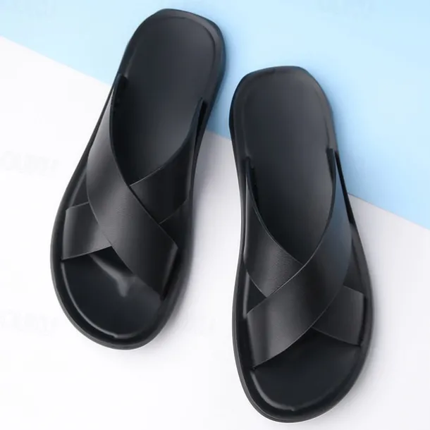 Men's Brown Cross-Strap Slip-On Sandals – Lightweight, Comfortable Design for Beach and Casual Summer Wear