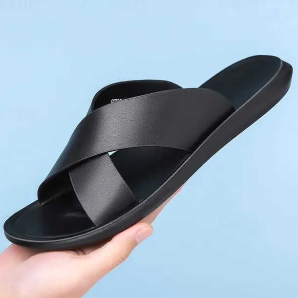 Men's Brown Cross-Strap Slip-On Sandals – Lightweight, Comfortable Design for Beach and Casual Summer Wear