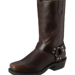 Men's Brown Distressed Faux Leather Motorcycle Boots - Classic Harness Style with Sturdy Construction for Biker and Casual Wear