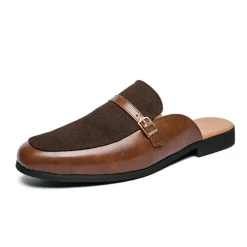 Men's Brown Faux Leather and Suede Slip-On Loafers – Stylish Casual Slip-on Shoes with Buckle Detail for Daily Wear, Work & Casual Occasions