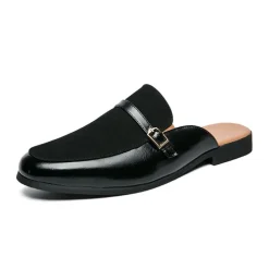 Men's Brown Faux Leather and Suede Slip-On Loafers – Stylish Casual Slip-on Shoes with Buckle Detail for Daily Wear, Work & Casual Occasions