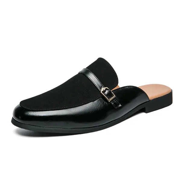 Men's Brown Faux Leather and Suede Slip-On Loafers – Stylish Casual Slip-on Shoes with Buckle Detail for Daily Wear, Work & Casual Occasions