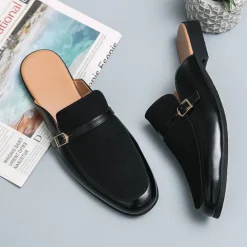 Men's Brown Faux Leather and Suede Slip-On Loafers – Stylish Casual Slip-on Shoes with Buckle Detail for Daily Wear, Work & Casual Occasions