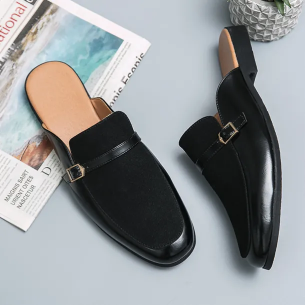 Men's Brown Faux Leather and Suede Slip-On Loafers – Stylish Casual Slip-on Shoes with Buckle Detail for Daily Wear, Work & Casual Occasions