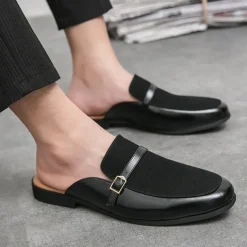 Men's Brown Faux Leather and Suede Slip-On Loafers – Stylish Casual Slip-on Shoes with Buckle Detail for Daily Wear, Work & Casual Occasions