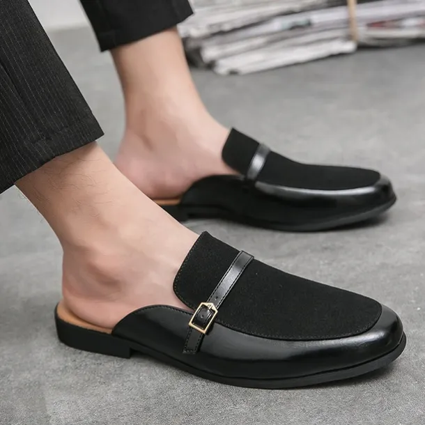 Men's Brown Faux Leather and Suede Slip-On Loafers – Stylish Casual Slip-on Shoes with Buckle Detail for Daily Wear, Work & Casual Occasions