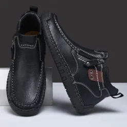 Men's Brown Faux Leather Ankle Boots with Side Zipper and Non-Slip Sole – Casual Outdoor Boots for Work, Travel, and Everyday Wear