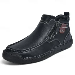 Men's Brown Faux Leather Ankle Boots with Side Zipper and Non-Slip Sole – Casual Outdoor Boots for Work, Travel, and Everyday Wear