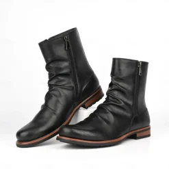 Men's Brown Faux Leather Ankle Boots with Side Zipper and Wrinkled Design – Stylish Casual Boots for Fall and Winter