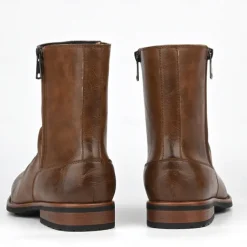 Men's Brown Faux Leather Ankle Boots with Side Zipper and Wrinkled Design – Stylish Casual Boots for Fall and Winter