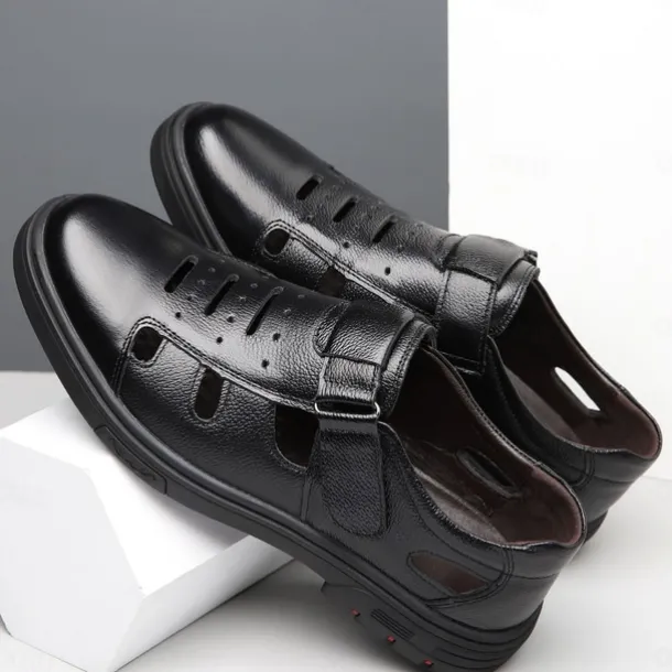 Men's Brown Faux Leather Breathable Fisherman Sandals – Velcro Strap, Casual Closed-Toe Design, Comfortable Summer Footwear for Outdoors and Daily Wear