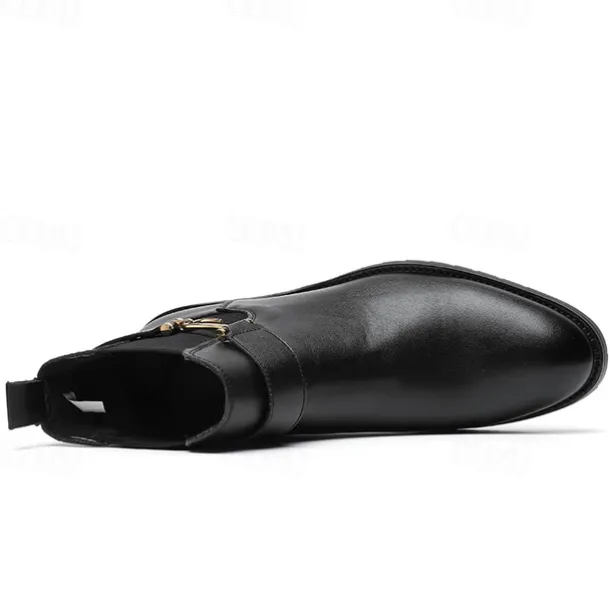 Men's Brown Faux Leather Chelsea Boots with Buckle Strap, Polished Finish, and Rugged Sole – Classic Casual & Formal Footwear