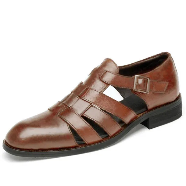 Men's Brown Faux Leather Fisherman Sandals with Buckle Strap and Rugged Sole for Comfortable Outdoor Wear