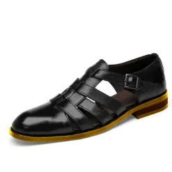 Men's Brown Faux Leather Fisherman Sandals with Buckle Strap and Rugged Sole for Comfortable Outdoor Wear