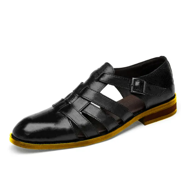 Men's Brown Faux Leather Fisherman Sandals with Buckle Strap and Rugged Sole for Comfortable Outdoor Wear