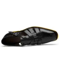 Men's Brown Faux Leather Fisherman Sandals with Buckle Strap and Rugged Sole for Comfortable Outdoor Wear