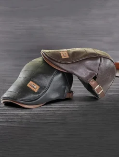 Men's Brown Faux Leather Flat Cap with Quilted Design – Classic Vintage Newsboy Hat for Casual and Outdoor Wear