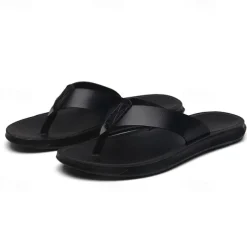Men's Brown Faux Leather Flip Flops - Casual Open-Toe Summer Sandals with Comfortable Sole for Beach and Everyday Wear