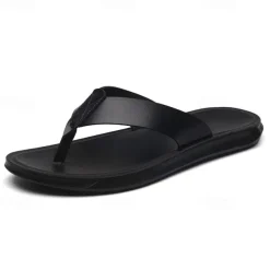 Men's Brown Faux Leather Flip Flops - Casual Open-Toe Summer Sandals with Comfortable Sole for Beach and Everyday Wear