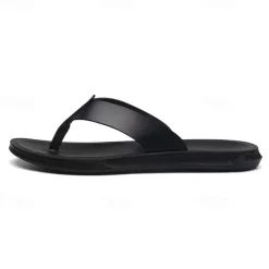Men's Brown Faux Leather Flip Flops - Casual Open-Toe Summer Sandals with Comfortable Sole for Beach and Everyday Wear