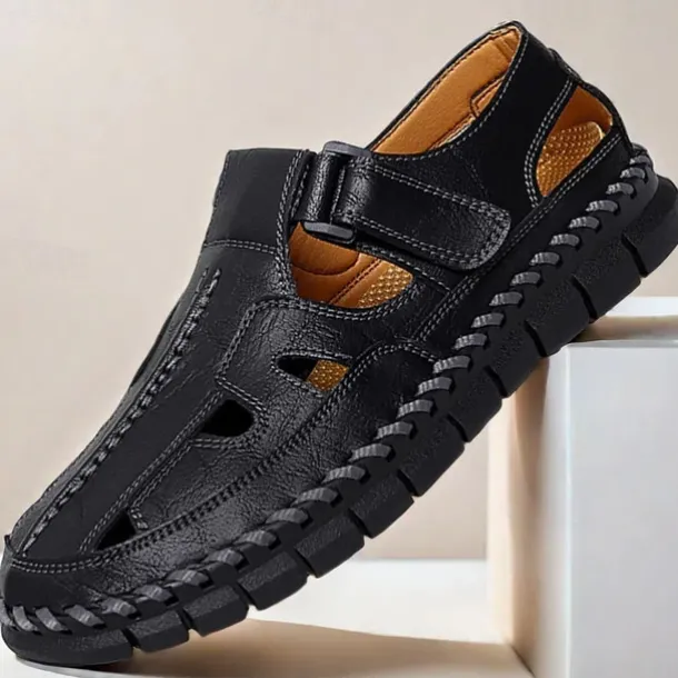Men's Brown Faux Leather Fisherman Sandals with Velcro Strap, Breathable Design and Comfortable Sole for Summer, Outdoor Activities and Beach Wear