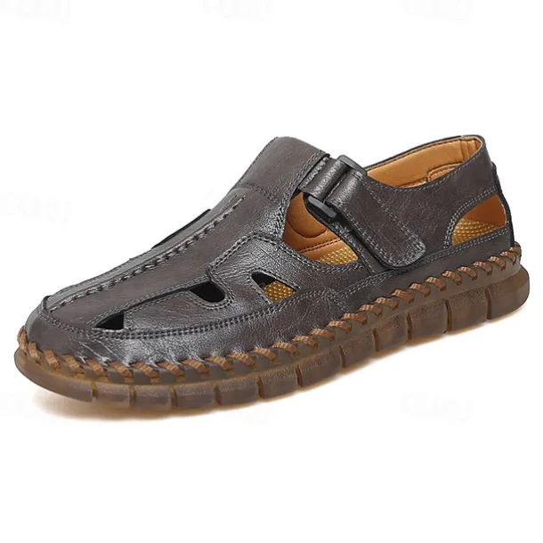 Men's Brown Faux Leather Fisherman Sandals with Velcro Strap, Breathable Design and Comfortable Sole for Summer, Outdoor Activities and Beach Wear