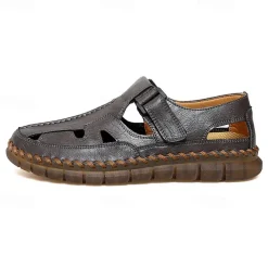 Men's Brown Faux Leather Fisherman Sandals with Velcro Strap, Breathable Design and Comfortable Sole for Summer, Outdoor Activities and Beach Wear