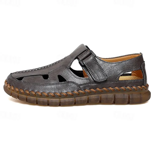 Men's Brown Faux Leather Fisherman Sandals with Velcro Strap, Breathable Design and Comfortable Sole for Summer, Outdoor Activities and Beach Wear