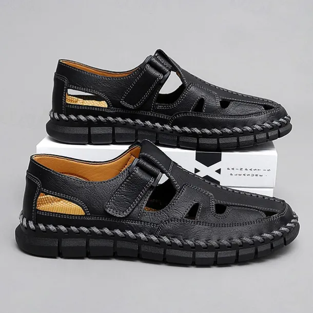 Men's Brown Faux Leather Fisherman Sandals with Velcro Strap, Breathable Design and Comfortable Sole for Summer, Outdoor Activities and Beach Wear