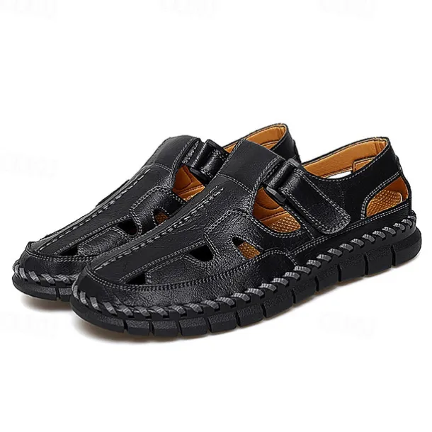 Men's Brown Faux Leather Fisherman Sandals with Velcro Strap, Breathable Design and Comfortable Sole for Summer, Outdoor Activities and Beach Wear