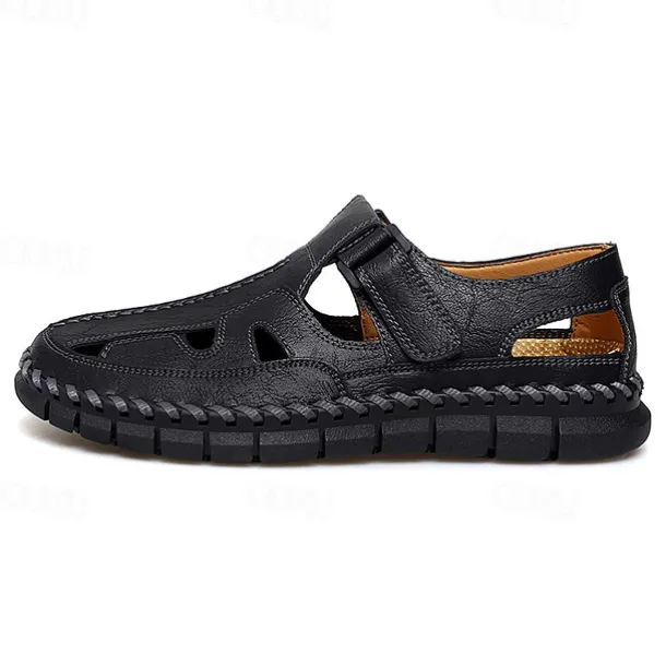 Men's Brown Faux Leather Fisherman Sandals with Velcro Strap, Breathable Design and Comfortable Sole for Summer, Outdoor Activities and Beach Wear