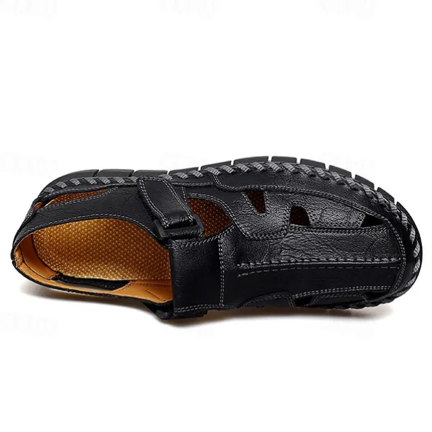 Men's Brown Faux Leather Fisherman Sandals with Velcro Strap, Breathable Design and Comfortable Sole for Summer, Outdoor Activities and Beach Wear