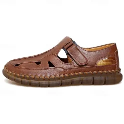 Men's Brown Faux Leather Fisherman Sandals with Velcro Strap, Breathable Design and Comfortable Sole for Summer, Outdoor Activities and Beach Wear