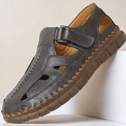 Men's Brown Faux Leather Fisherman Sandals with Velcro Strap, Breathable Design and Comfortable Sole for Summer, Outdoor Activities and Beach Wear